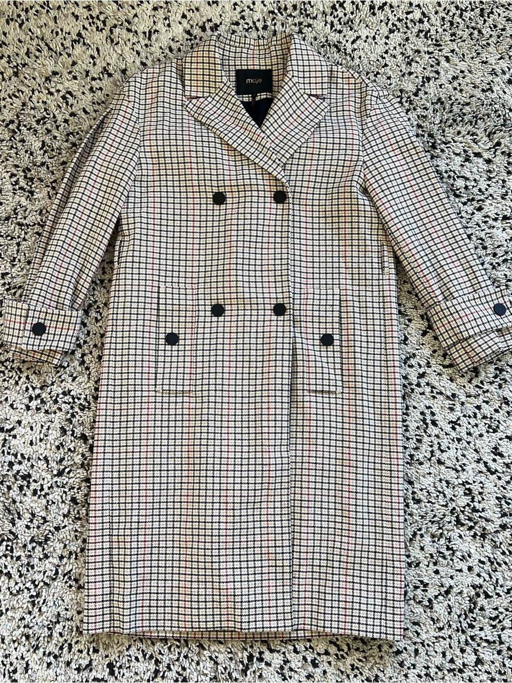 Maje Gessia Carreaux Trench Coat Check Plaid Women’s 38 EU Medium *Missing Belt - Picture 2 of 16